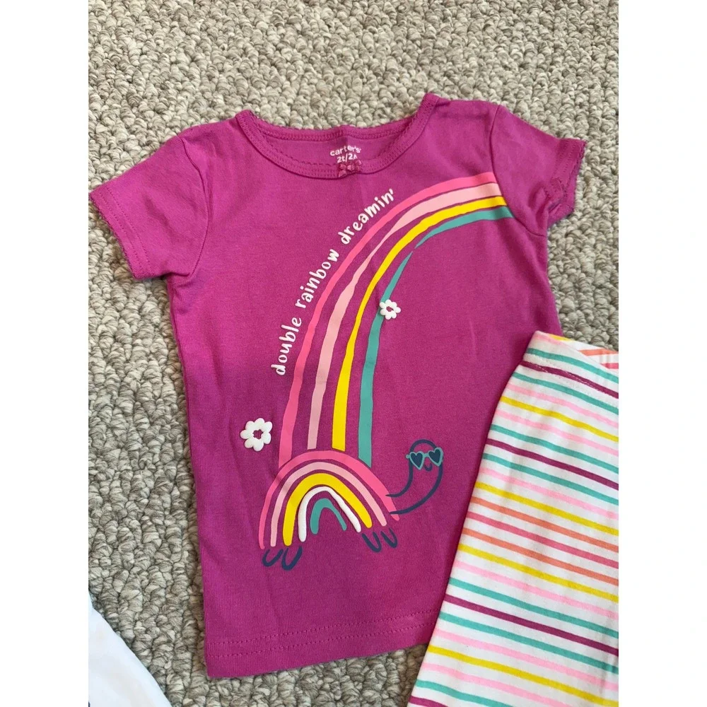 Carter's Size 2T Pajama Set Rainbow Turtle‎ Top Striped Pants Toddler Girl